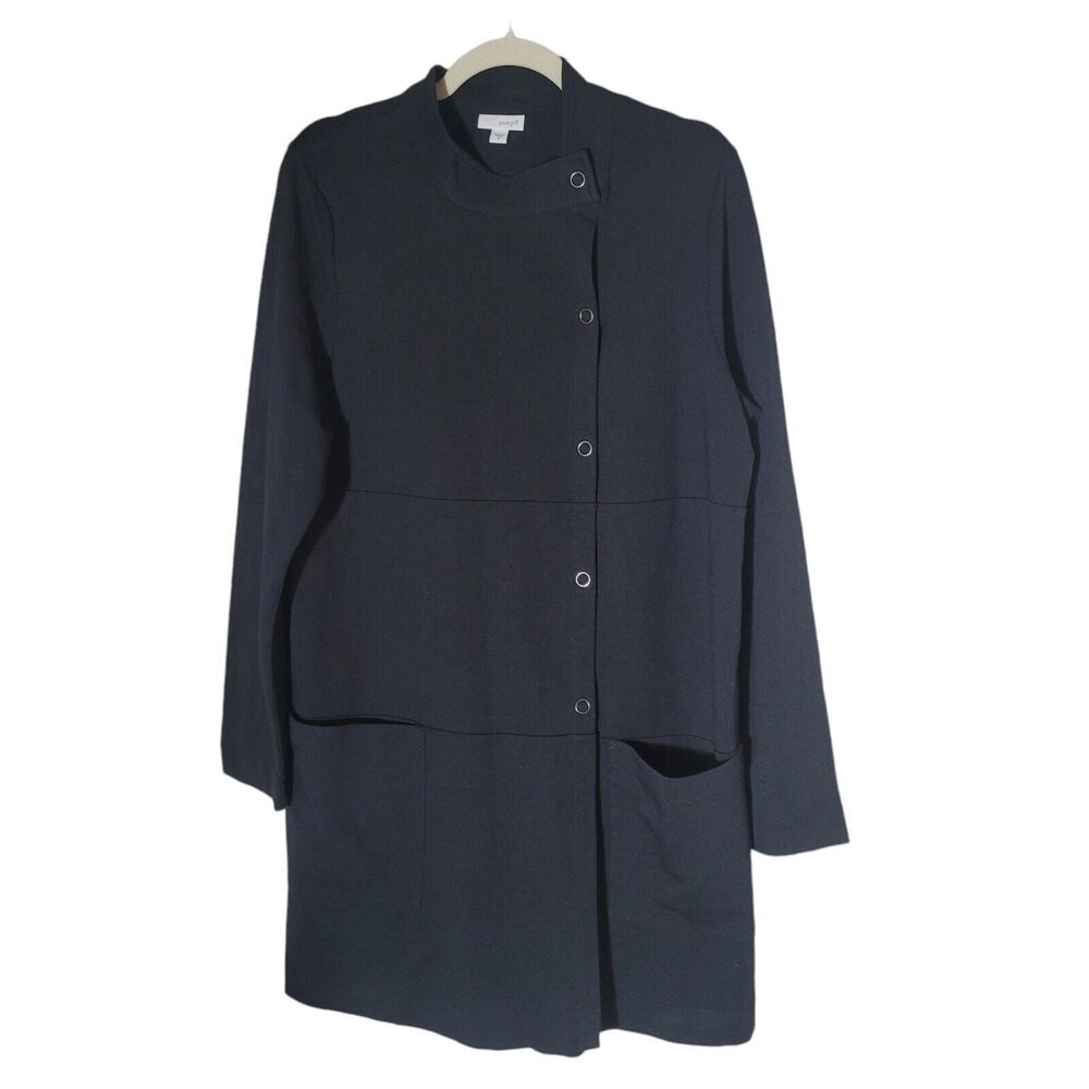 Pure Jill Long Line Mock Neck Jacket Women's‎ Size Medium Black Modal Blend Snap